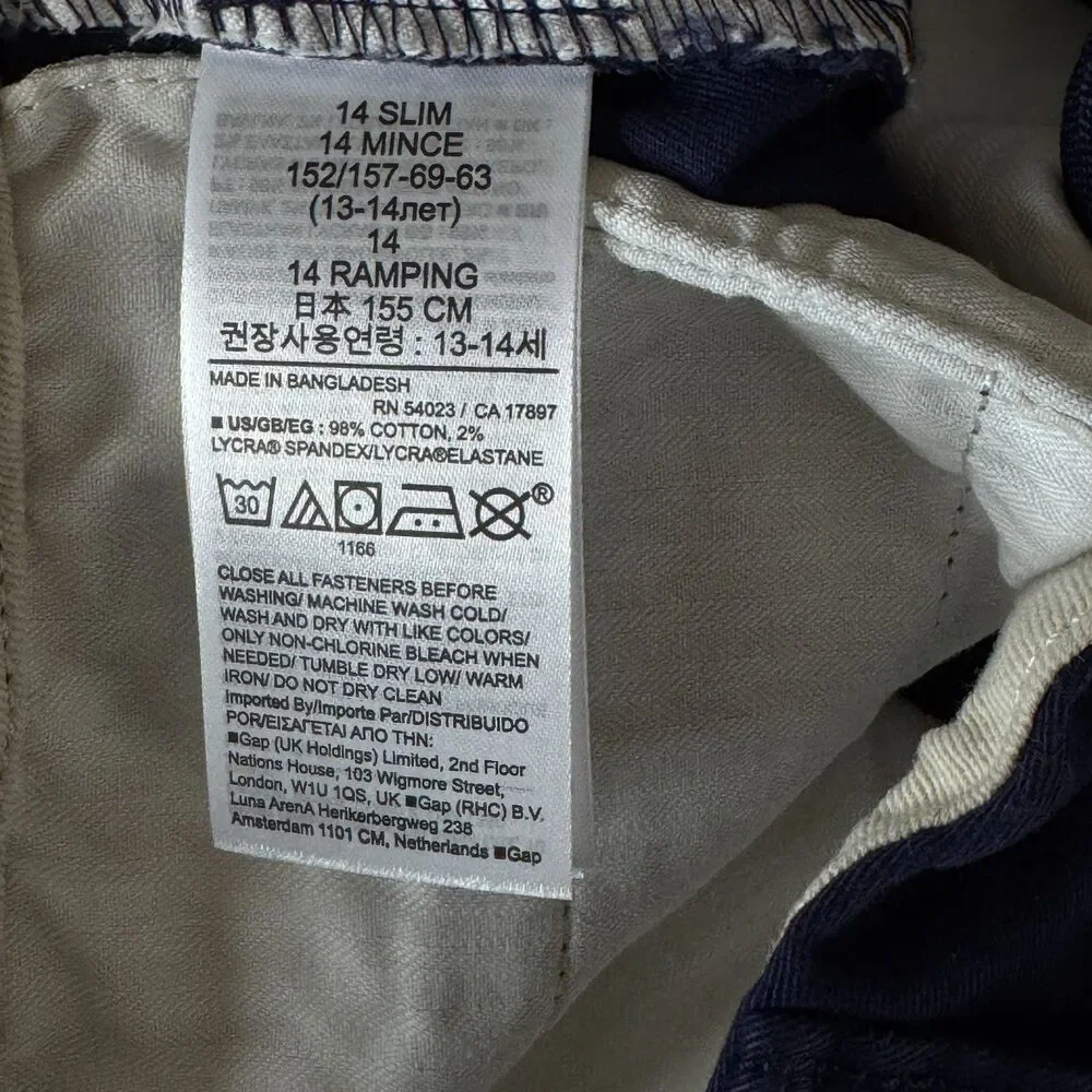 New Gap Kids Uniform Dressy Chino Shorts  Navy Blue Boys Size 14 Slim